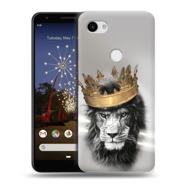Пластиковый чехол на Google Pixel 3a XL с принтом Лев с короной