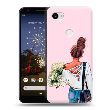 Пластиковый чехол на Google Pixel 3a XL с принтом Девушка и букет