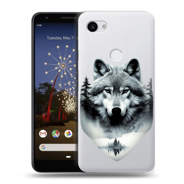 Пластиковый чехол на Google Pixel 3a XL с принтом Волк в лесу Пластиковый чехол на Google Pixel 3a XL с принтом Волк в лесу
