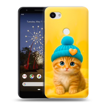 Пластиковый чехол на Google Pixel 3a XL с принтом Котенок в шапке Пластиковый чехол на Google Pixel 3a XL с принтом Котенок в шапке