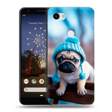 Пластиковый чехол на Google Pixel 3a XL с принтом Мопс в шапке