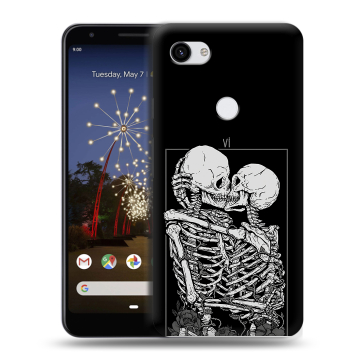 Пластиковый чехол на Google Pixel 3a XL с принтом Поцелуй скелетов