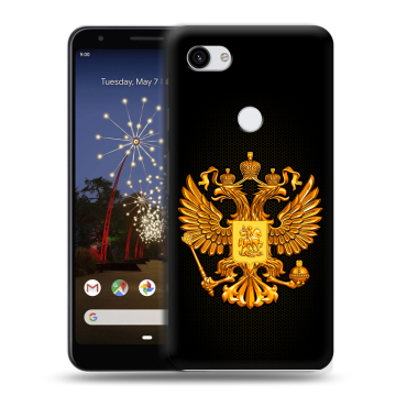 Пластиковый чехол на Google Pixel 3a XL с принтом Герб России желтый