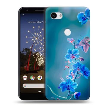 Пластиковый чехол на Google Pixel 3a XL с принтом Голубые цветы