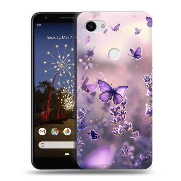Пластиковый чехол на Google Pixel 3a XL с принтом бабочки и лаванда