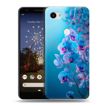 Пластиковый чехол на Google Pixel 3a XL с принтом голубые орхидеи Пластиковый чехол на Google Pixel 3a XL с принтом голубые орхидеи