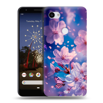Пластиковый чехол на Google Pixel 3a XL с принтом цветы бабочки Пластиковый чехол на Google Pixel 3a XL с принтом цветы бабочки