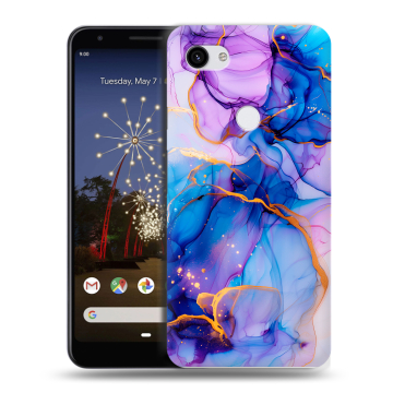 Пластиковый чехол на Google Pixel 3a XL с принтом синий мрамор