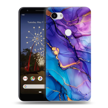 Пластиковый чехол на Google Pixel 3a XL с принтом синий мрамор Пластиковый чехол на Google Pixel 3a XL с принтом синий мрамор