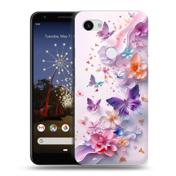 Пластиковый чехол на Google Pixel 3a XL с принтом цветы бабочки Пластиковый чехол на Google Pixel 3a XL с принтом цветы бабочки