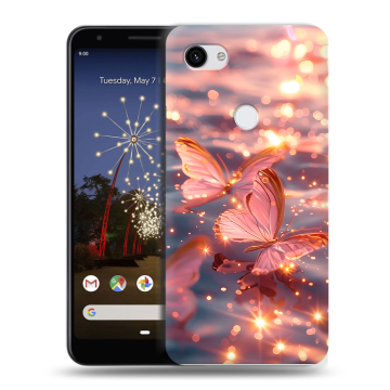 Пластиковый чехол на Google Pixel 3a XL с принтом бабочки розовые