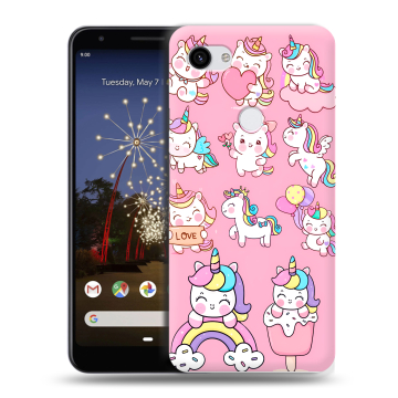Пластиковый чехол на Google Pixel 3a XL с принтом Единороги и радуга Пластиковый чехол на Google Pixel 3a XL с принтом Единороги и радуга