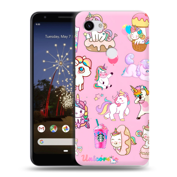Пластиковый чехол на Google Pixel 3a XL с принтом розовые единороги
