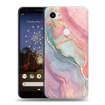 Пластиковый чехол на Google Pixel 3a XL с принтом розовый мрамор