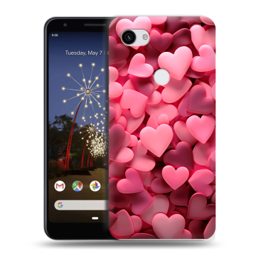 Пластиковый чехол на Google Pixel 3a XL с принтом розовые сердечки