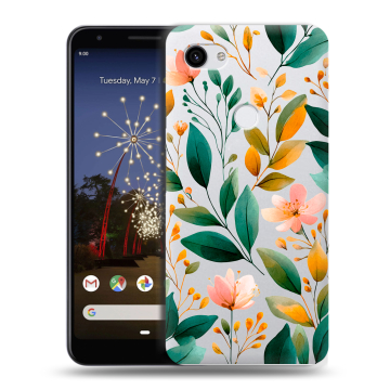 Пластиковый чехол на Google Pixel 3a XL с принтом Цветы паттерн