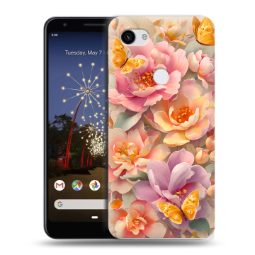Пластиковый чехол на Google Pixel 3a XL с принтом Цветы и бабочки