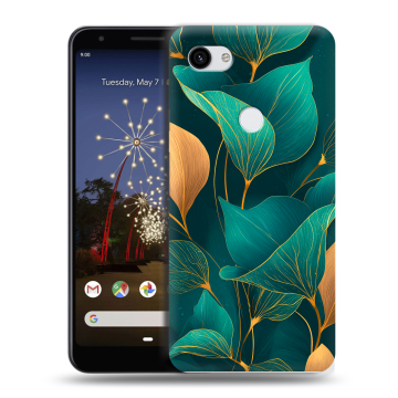Пластиковый чехол на Google Pixel 3a XL с принтом Листья и золото