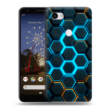 Пластиковый чехол на Google Pixel 3a XL с принтом Неоновые соты