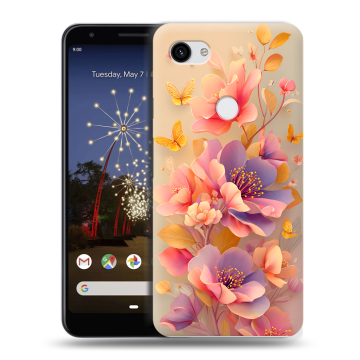 Пластиковый чехол на Google Pixel 3a XL с принтом Цветы и бабочки Пластиковый чехол на Google Pixel 3a XL с принтом Цветы и бабочки