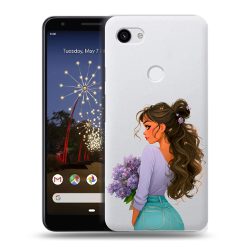 Пластиковый чехол на Google Pixel 3a XL с принтом девушка цветы Пластиковый чехол на Google Pixel 3a XL с принтом девушка цветы