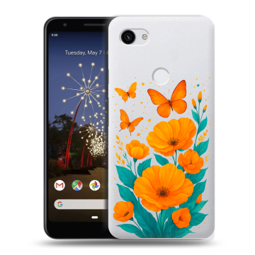 Пластиковый чехол на Google Pixel 3a XL с принтом цветы бабочки Пластиковый чехол на Google Pixel 3a XL с принтом цветы бабочки