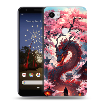 Пластиковый чехол на Google Pixel 3a XL с принтом Дракон Японский