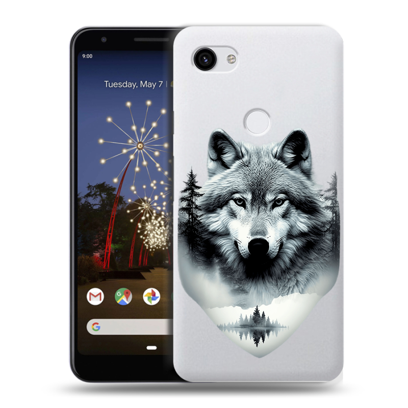 Пластиковый чехол на Google Pixel 3a XL с принтом Волк в лесу Пластиковый чехол на Google Pixel 3a XL с принтом Волк в лесу
