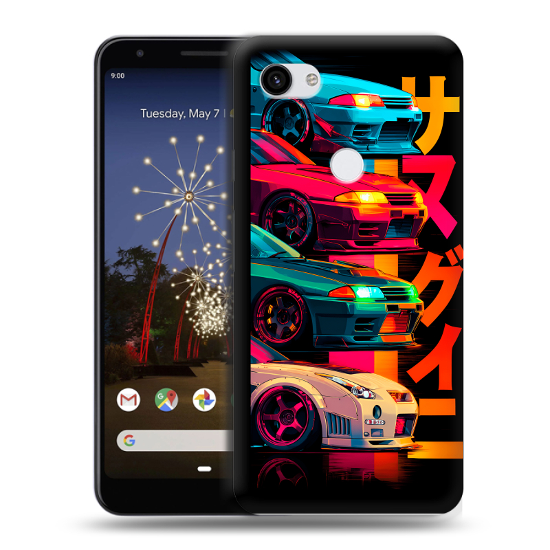 Пластиковый чехол на Google Pixel 3a XL с принтом Гоночные машины Пластиковый чехол на Google Pixel 3a XL с принтом Гоночные машины