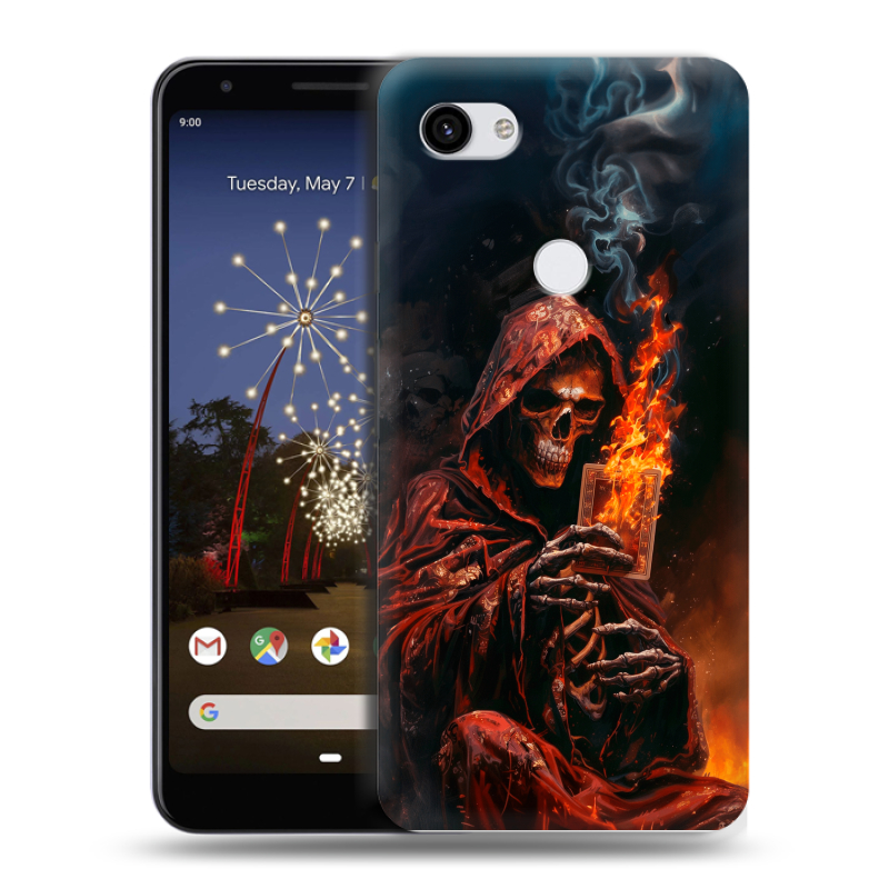 Пластиковый чехол на Google Pixel 3a XL с принтом Скелет и карты Пластиковый чехол на Google Pixel 3a XL с принтом Скелет и карты