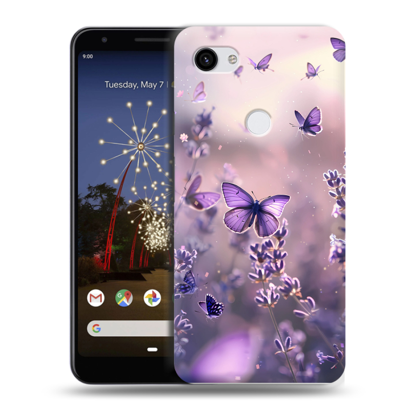 Пластиковый чехол на Google Pixel 3a XL с принтом бабочки и лаванда Пластиковый чехол на Google Pixel 3a XL с принтом бабочки и лаванда