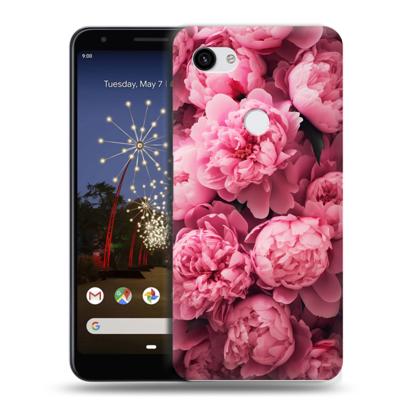 Пластиковый чехол на Google Pixel 3a XL с принтом цветы пионы Пластиковый чехол на Google Pixel 3a XL с принтом цветы пионы