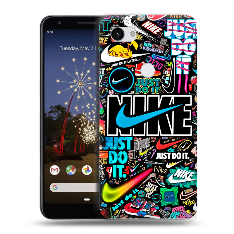 Пластиковый чехол на Google Pixel 3a XL с принтом найк nike черный Пластиковый чехол на Google Pixel 3a XL с принтом найк nike черный