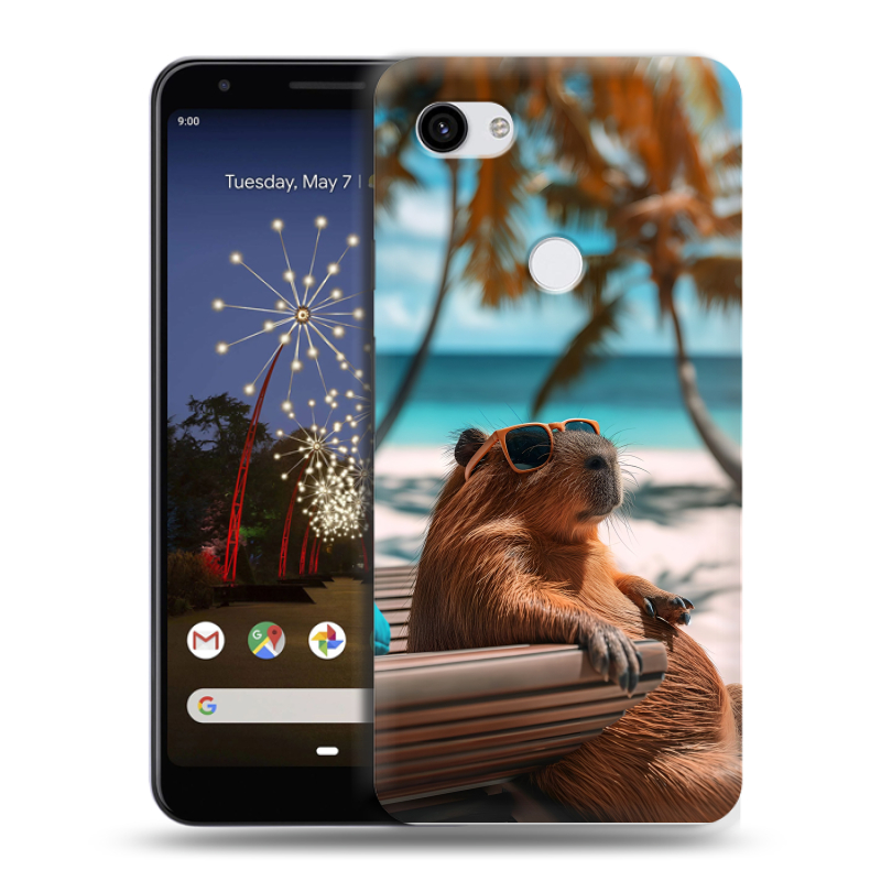 Пластиковый чехол на Google Pixel 3a XL с принтом Капибара Пластиковый чехол на Google Pixel 3a XL с принтом Капибара
