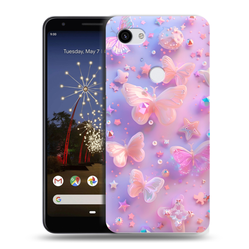 Пластиковый чехол на Google Pixel 3a XL с принтом Бабочки Пластиковый чехол на Google Pixel 3a XL с принтом Бабочки