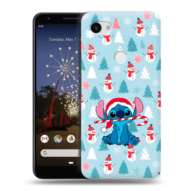 Пластиковый чехол на Google Pixel 3a XL с принтом Стич Новый год Пластиковый чехол на Google Pixel 3a XL с принтом Стич Новый год