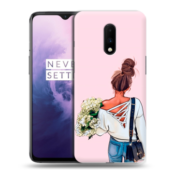 Силиконовый чехол на OnePlus 7 с принтом Девушка и букет Силиконовый чехол на OnePlus 7 с принтом Девушка и букет