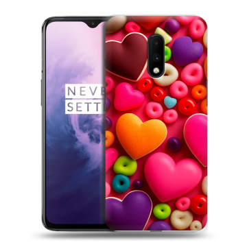 Силиконовый чехол на OnePlus 7 с принтом Сердечки