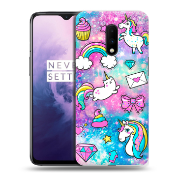 Силиконовый чехол на OnePlus 7 с принтом Единороги