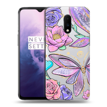 Силиконовый чехол на OnePlus 7 с принтом Бабочки и цветы