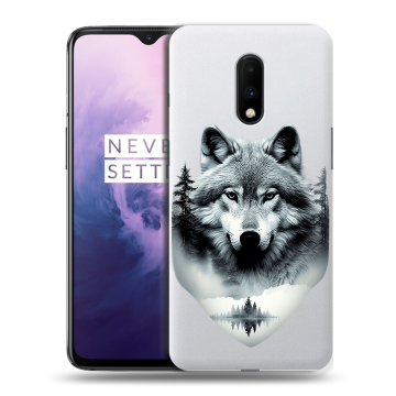 Силиконовый чехол на OnePlus 7 с принтом Волк в лесу