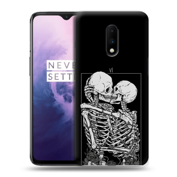 Силиконовый чехол на OnePlus 7 с принтом Поцелуй скелетов Силиконовый чехол на OnePlus 7 с принтом Поцелуй скелетов