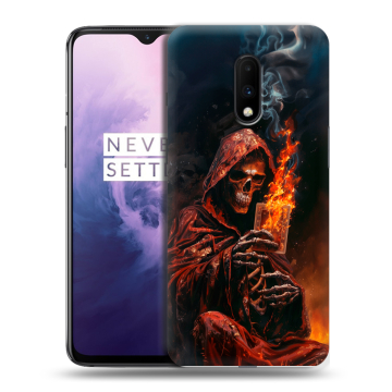 Силиконовый чехол на OnePlus 7 с принтом Скелет и карты