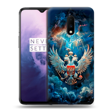 Силиконовый чехол на OnePlus 7 с принтом Герб флаг России