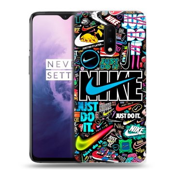 Силиконовый чехол на OnePlus 7 с принтом найк nike черный Силиконовый чехол на OnePlus 7 с принтом найк nike черный
