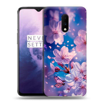 Силиконовый чехол на OnePlus 7 с принтом цветы бабочки