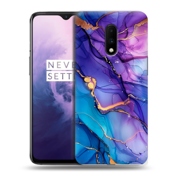 Силиконовый чехол на OnePlus 7 с принтом синий мрамор