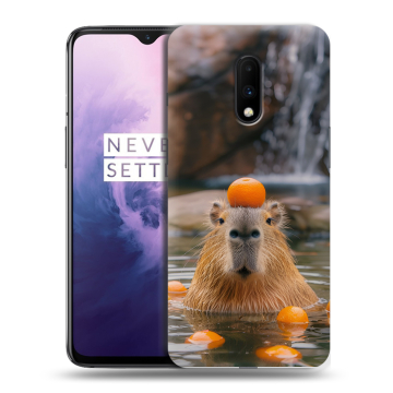 Силиконовый чехол на OnePlus 7 с принтом Капибара с апельсином Силиконовый чехол на OnePlus 7 с принтом Капибара с апельсином