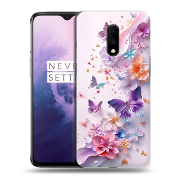 Силиконовый чехол на OnePlus 7 с принтом цветы бабочки