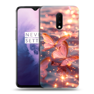Силиконовый чехол на OnePlus 7 с принтом бабочки розовые Силиконовый чехол на OnePlus 7 с принтом бабочки розовые